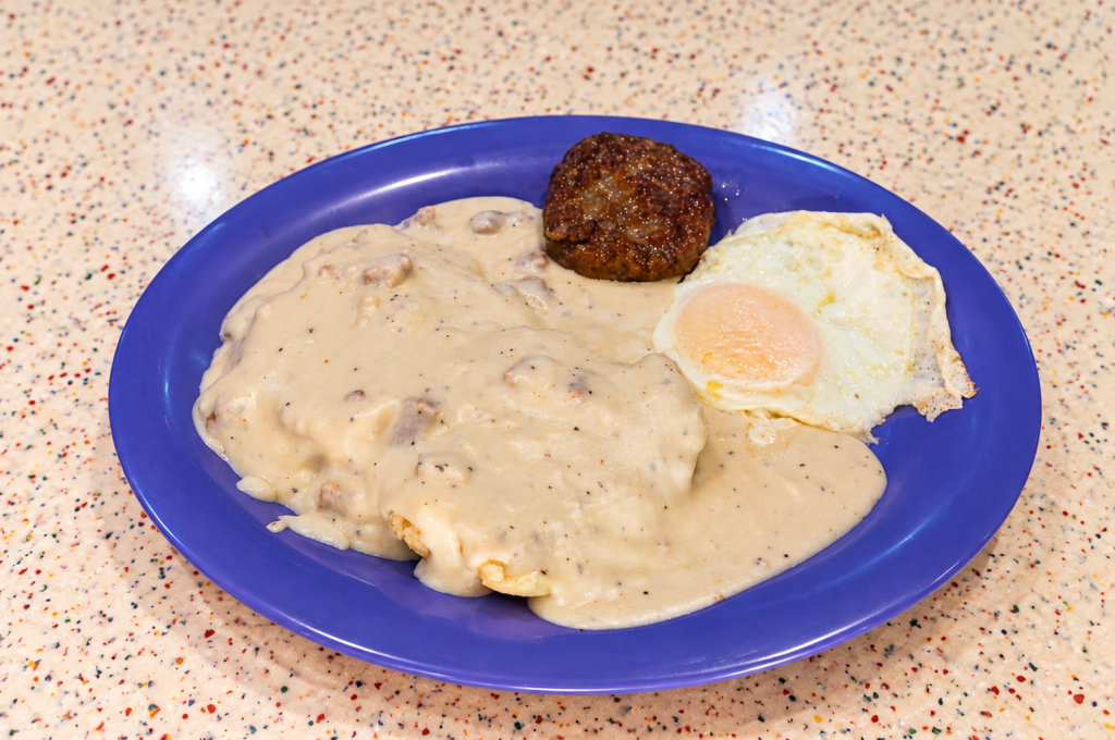 Homemade Biscuits & Sausage Gravy 1 Egg any style, Sausage or Bacon