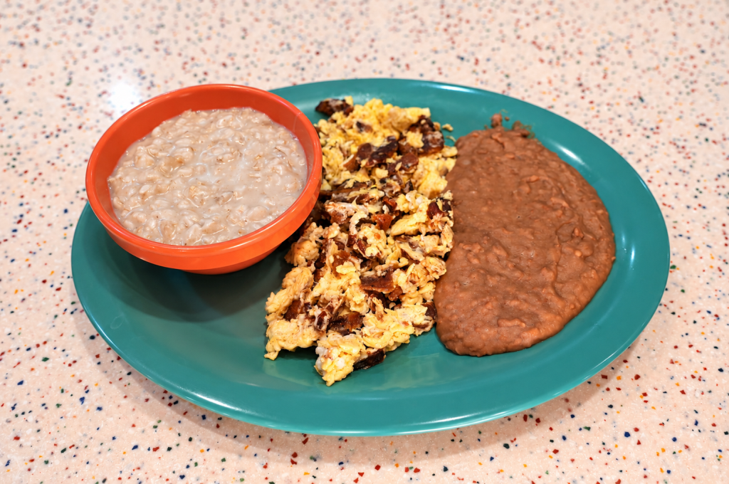 3 Eggs Any Style,Refried Beans, Grits